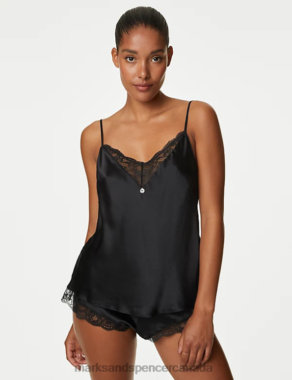 Marks and Spencer near me - Unisex Black Lingerie Marks & Spencer Silk & Lace Trim Camisole 20VTD3571