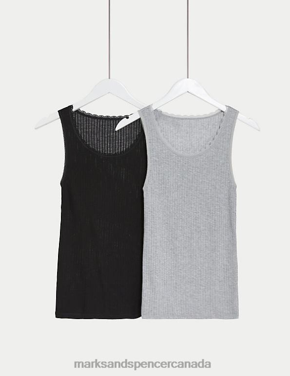 Unisex Black Mix Lingerie Marks & Spencer 2pk Thermal Built-up Shoulder Vests 20VTD4657 - Marks and Spencer Canada locations