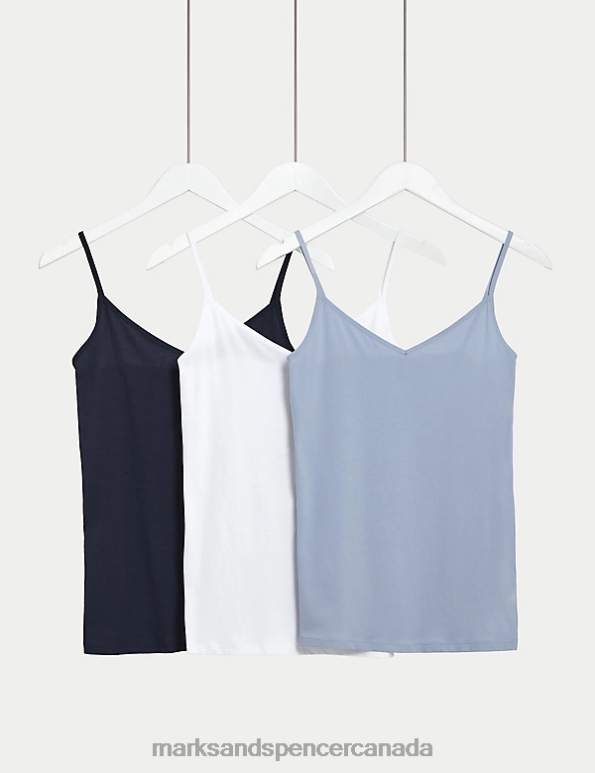 Unisex Faded Blue Lingerie Marks & Spencer 3pk Cotton Rich Strappy Vests 20VTD3757 - Marks and Spencer online