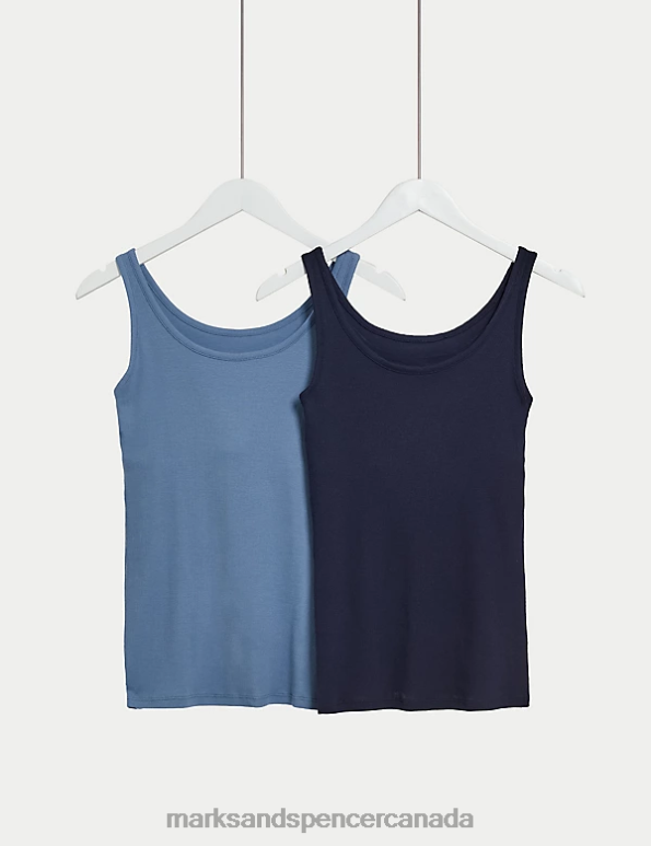 Marks and Spencer near me - Unisex Grey Blue Lingerie Marks & Spencer 2pk Cotton Rich Secret Support Vests 20VTD3789