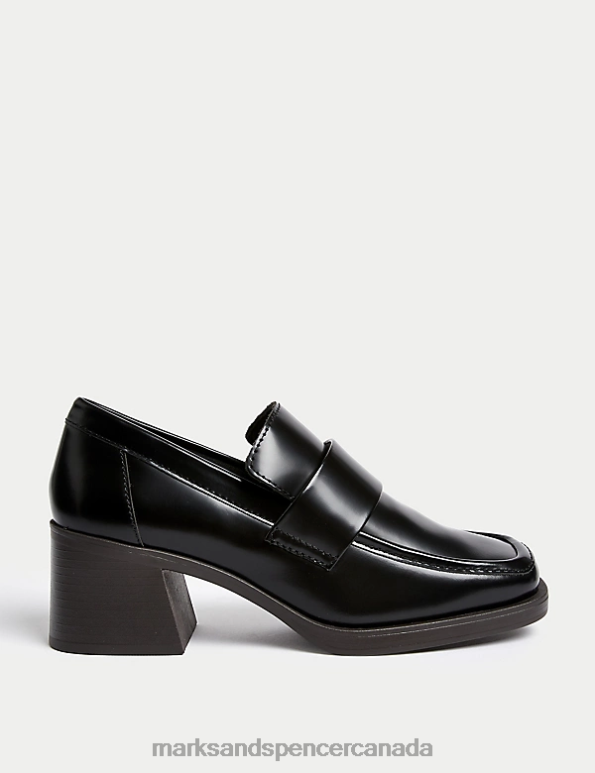 Unisex Black Shoes Marks & Spencer Leather Block Heel Square Toe Loafers 20VTD1397 - Marks and Spencer Canada locations