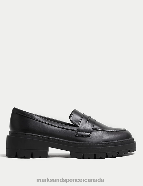 Unisex Black Shoes Marks & Spencer Wide Fit Slip On Flatform Loafers 20VTD1300 - Marks and Spencer online