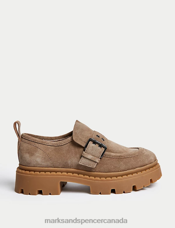 Marks and Spencer Canada - Unisex Light Khaki Shoes Marks & Spencer Suede Buckle Chunky Loafers 20VTD1925