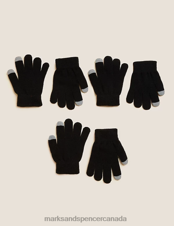 Kids Black Accessories Marks & Spencer 3pk Gloves 20VTD8415 - Marks and Spencer online