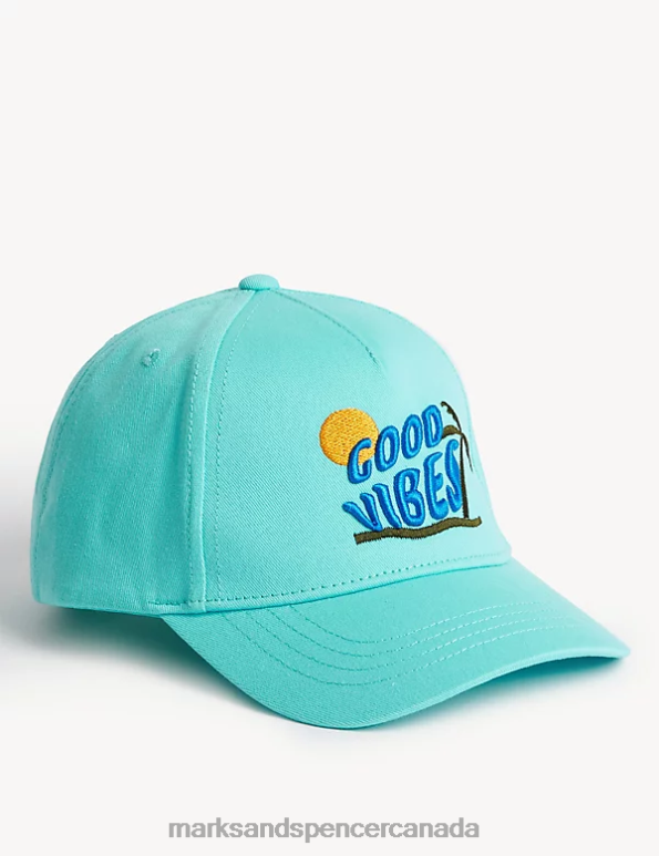 Marks and Spencer Canada - Kids Bright Aqua Accessories Marks & Spencer Embroidered Good Vibes Slogan Cap 20VTD8452