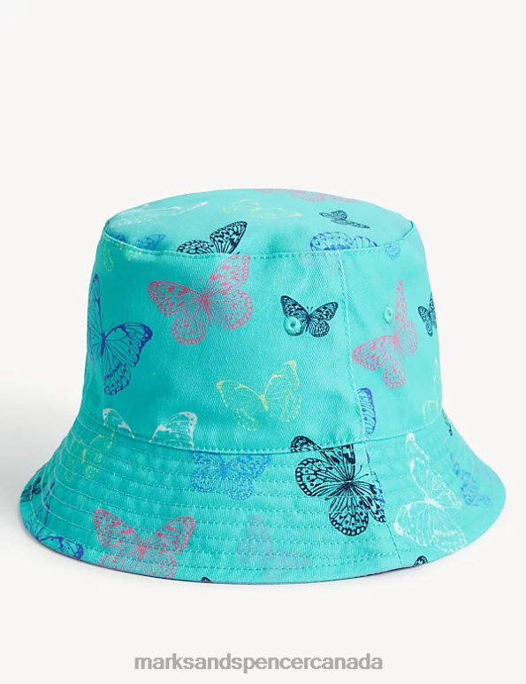 Marks and Spencer sale - Kids Bright Aqua Accessories Marks & Spencer Pure Cotton Butterfly Sun Hat 20VTD8500