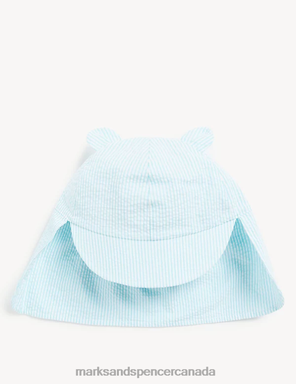 Marks and Spencer near me - Kids Bright Aqua Accessories Marks & Spencer Pure Cotton Striped Sun Hat 20VTD8479