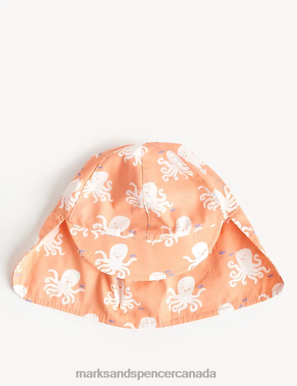 Marks and Spencer Canada - Kids Coral Accessories Marks & Spencer Pure Cotton Octopus Print Sun Hat 20VTD8528