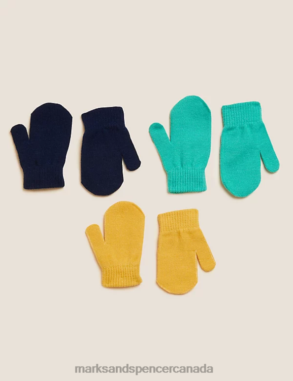 Kids Dark Gold Accessories Marks & Spencer 3pk Mittens 20VTD8430 - Marks and Spencer outlet