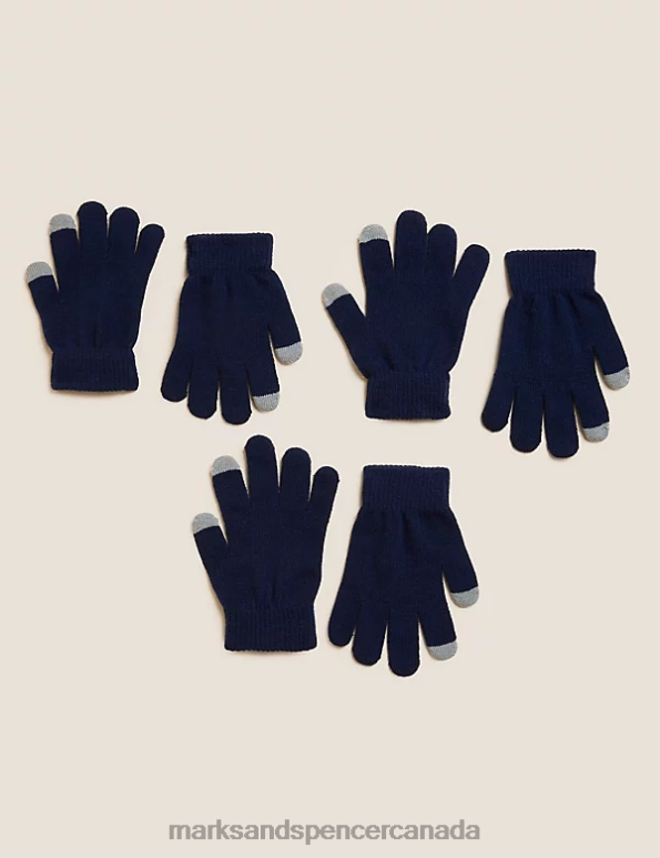 Marks and Spencer sale - Kids Navy Accessories Marks & Spencer 3pk Gloves 20VTD8276