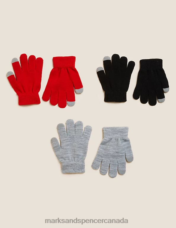 Kids Red Accessories Marks & Spencer 3pk Gloves 20VTD8428 - Marks and Spencer Canada locations