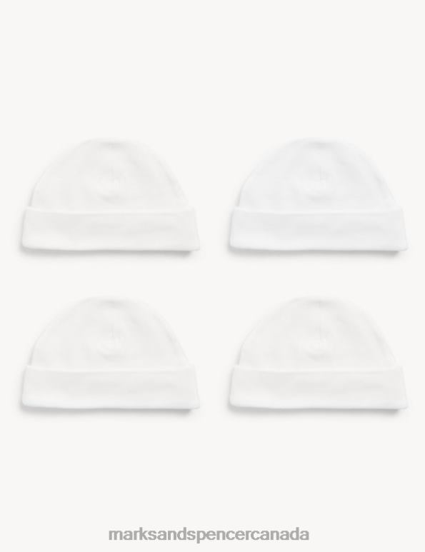 Marks and Spencer sale - Kids White Accessories Marks & Spencer 4pk Pure Cotton Hats 20VTD7585