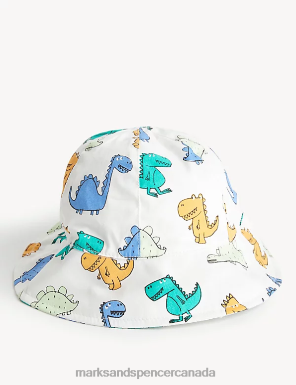 Marks and Spencer Canada - Kids White Accessories Marks & Spencer Pure Cotton Dinosaur Sun Hat 20VTD8261