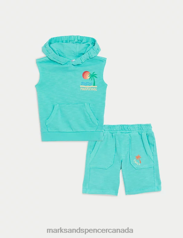 Marks and Spencer sale - Kids Aqua Clothing Marks & Spencer 2pc Pure Cotton Tropicool Top & Bottom Outfit 20VTD8253