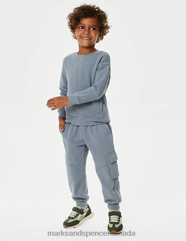 Kids Blue Clothing Marks & Spencer 2pc Cotton Rich Sweatshirt & Joggers Outfit 20VTD7812 - Marks and Spencer online