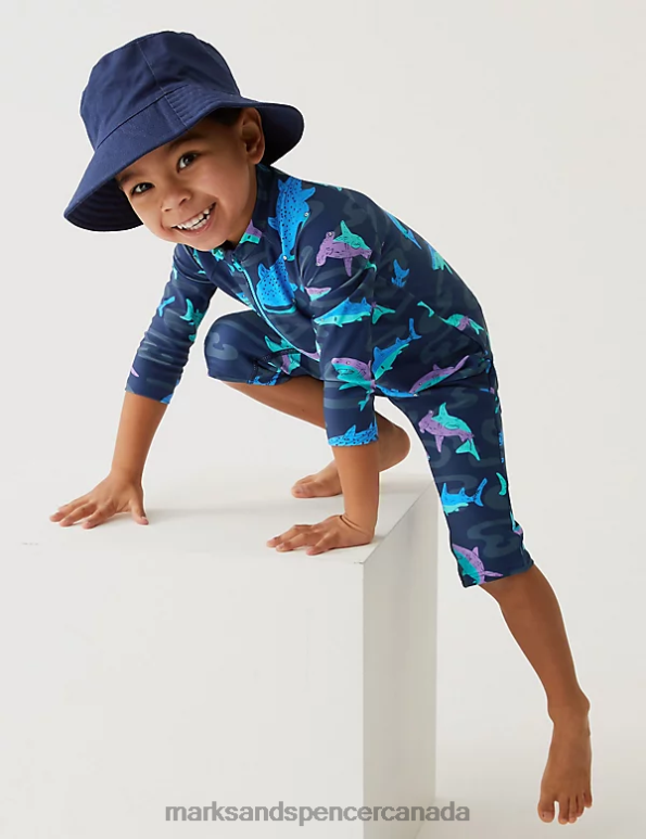 Marks and Spencer near me - Kids Indigo Mix Clothing Marks & Spencer Shark Print All In One 20VTD8541