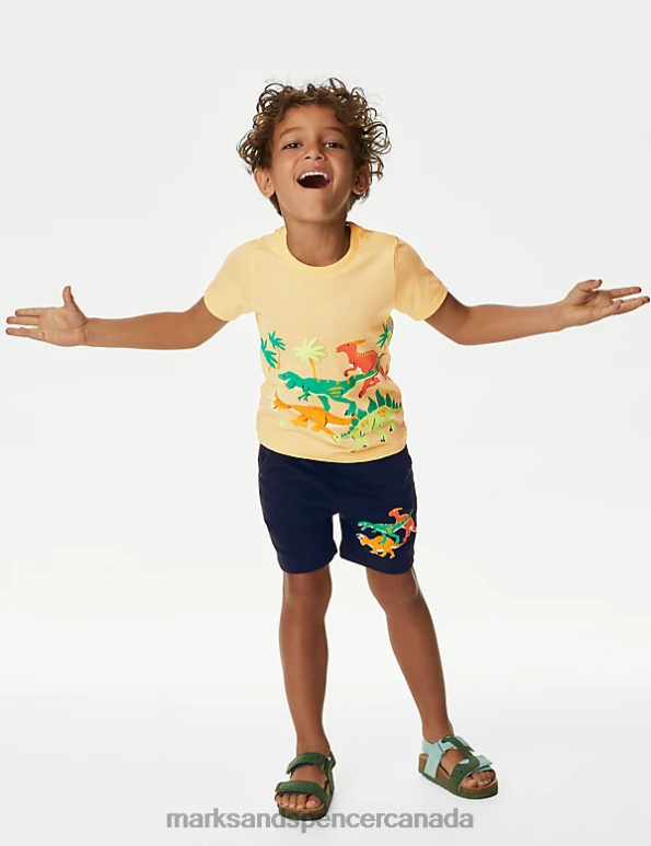 Marks and Spencer sale - Kids Multi Clothing Marks & Spencer 2pc Pure Cotton Dinosaur Top & Bottom Outfit 20VTD8141