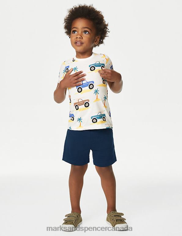 Marks and Spencer Canada - Kids Multi Clothing Marks & Spencer Pure Cotton Beach Truck Top & Bottom Outfit 20VTD8215