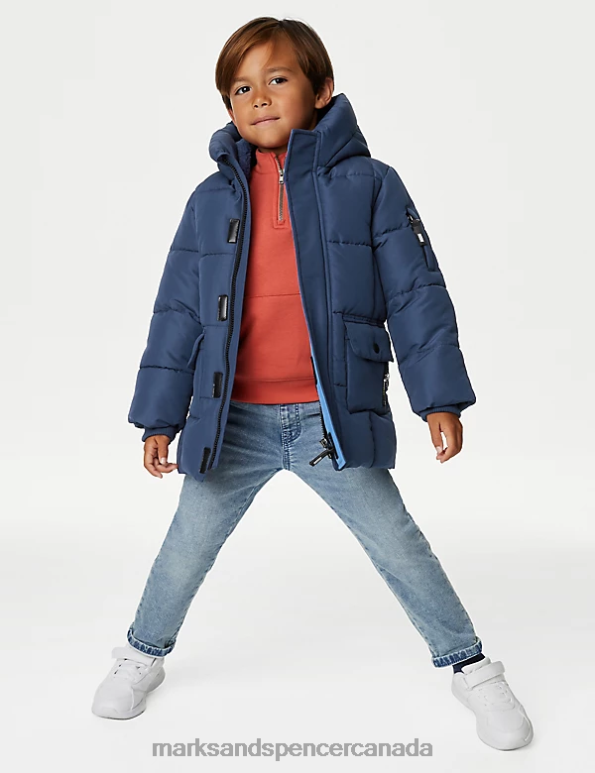 Kids Navy Clothing Marks & Spencer Stormwear Hooded Longline Padded Coat 20VTD7927 - Marks and Spencer Canada locations