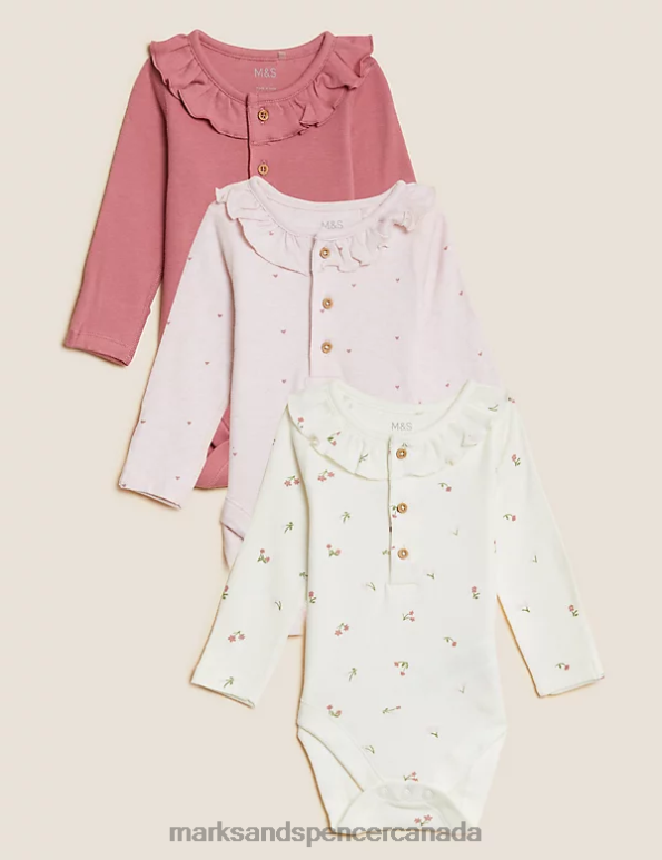 Marks and Spencer sale - Kids Pink Mix Clothing Marks & Spencer 3pk Pure Cotton Bodysuits 20VTD7601