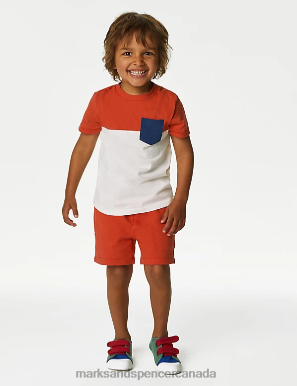 Marks and Spencer Canada - Kids Red Mix Clothing Marks & Spencer 2pc Pure Cotton Red Colourblock Outfit 20VTD8531