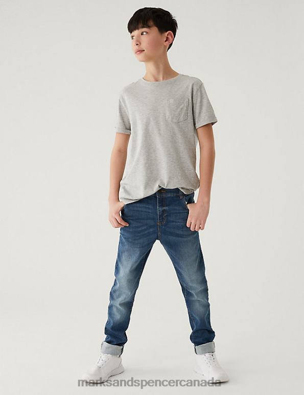 Kids Blue Denim Clothing Marks & Spencer The Smith Skinny Fit Cotton with Stretch Jeans 20VTD8341 - Marks and Spencer Canada locations