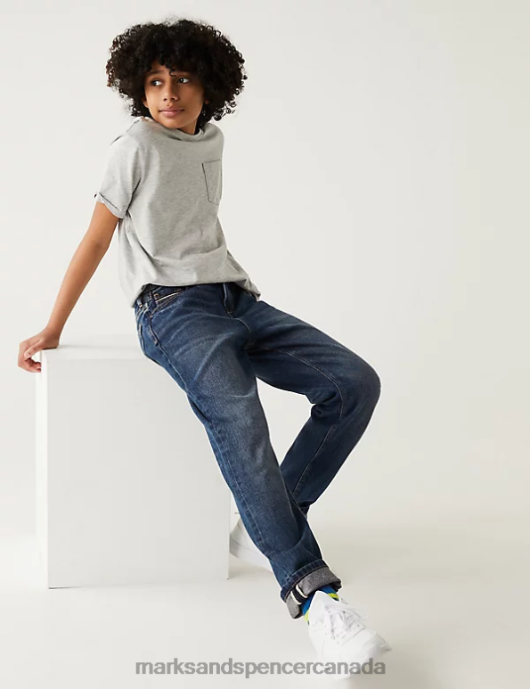 Marks and Spencer near me - Kids Dark Denim Clothing Marks & Spencer Relaxed Pure Cotton Jeans 20VTD8562