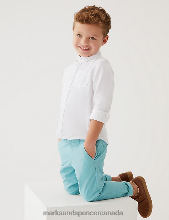 Marks and Spencer near me - Kids Dusted Aqua Clothing Marks & Spencer Cotton Rich Chinos 20VTD8226