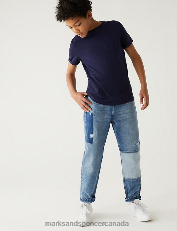 Kids Mid Blue Clothing Marks & Spencer Relaxed Patchwork Denim Jean 20VTD8286 - Marks and Spencer Canada locations