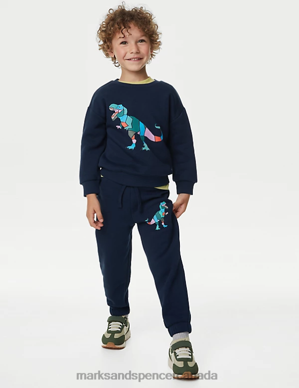 Marks and Spencer Canada - Kids Navy Clothing Marks & Spencer Cotton Rich Dinosaur Joggers 20VTD7921