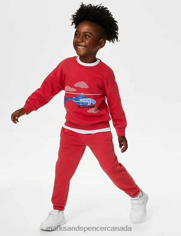 Marks and Spencer sale - Kids Red Clothing Marks & Spencer Cotton Rich Draw Cord Joggers 20VTD8600