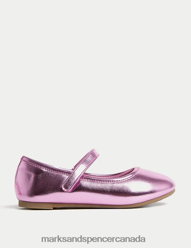 Marks and Spencer sale - Footwear 20VTD9445 Pink Kids Marks & Spencer Metallic Riptape Mary Jane Shoes