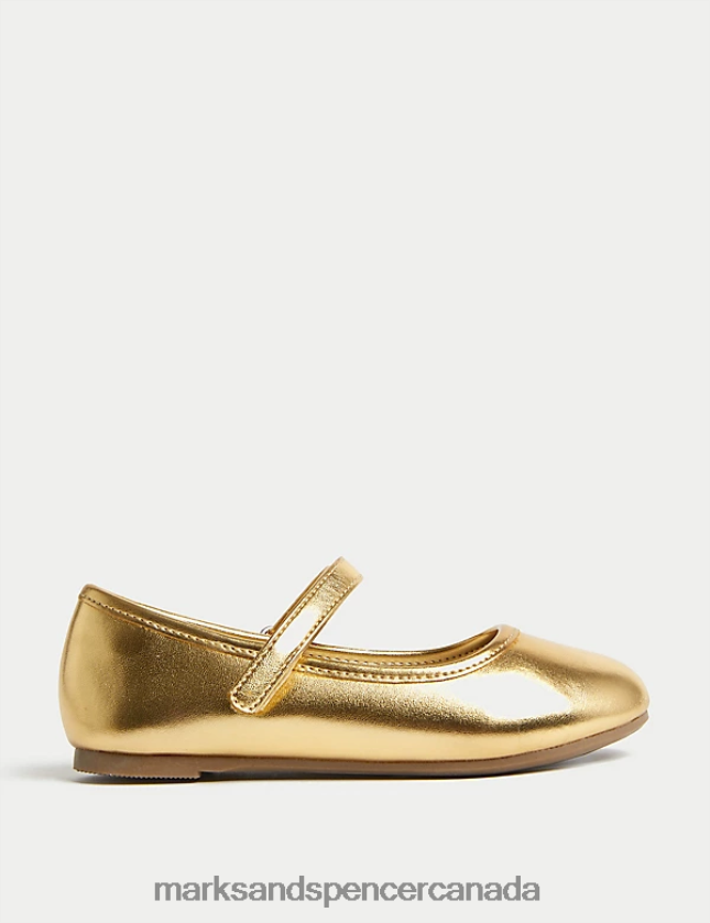 Footwear 20VTD9688 Gold Kids Marks & Spencer Metallic Riptape Mary Jane Shoes - Marks and Spencer outlet