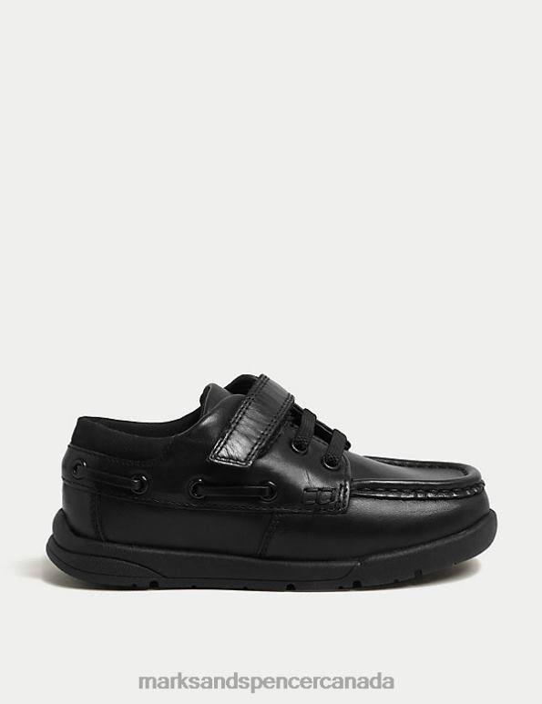 Marks and Spencer Canada - Kids Black Footwear Marks & Spencer Leather Freshfeet Riptape School Shoes 20VTD8453