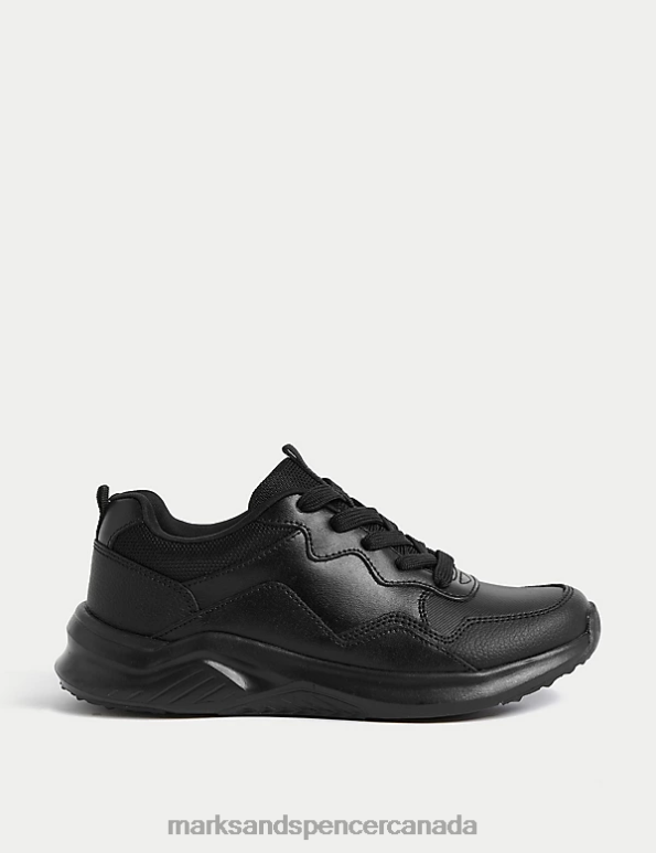 Marks and Spencer Canada - Kids Black Footwear Marks & Spencer Leather Lace up School Trainer 20VTD8515