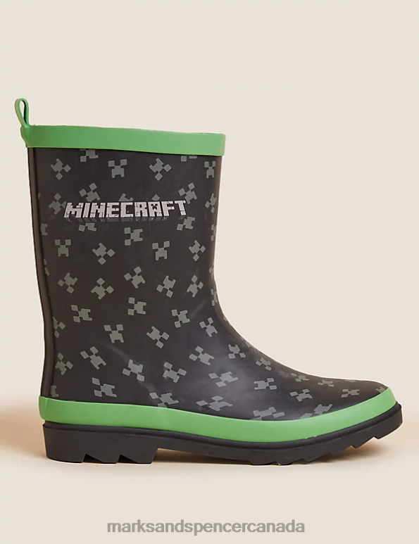 Marks and Spencer near me - Kids Black Mix Footwear Marks & Spencer Minecraft Wellies 20VTD8629