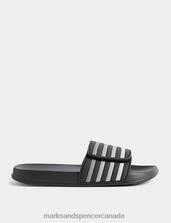 Kids Black Mix Footwear Marks & Spencer Striped Sliders 20VTD8694 - Marks and Spencer Canada locations