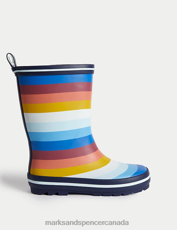 Marks and Spencer sale - Kids Blue Mix Footwear Marks & Spencer Freshfeet Striped Wellies 20VTD8636