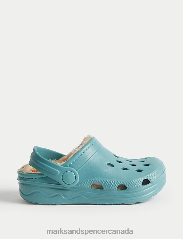 Marks and Spencer Canada - Kids Dusted Aqua Footwear Marks & Spencer Fur Lined Clogs 20VTD8378