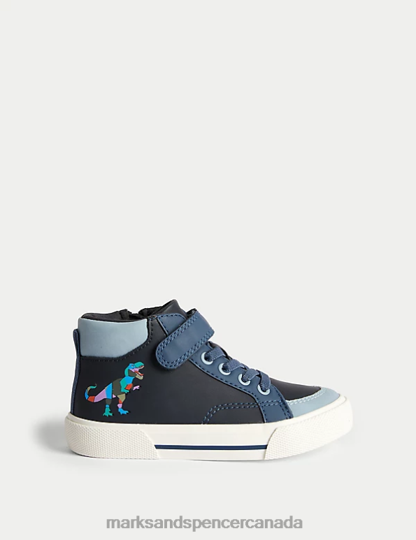 Kids Navy Mix Footwear Marks & Spencer Riptape Dinosaur High Top Trainers 20VTD7841 - Marks and Spencer outlet