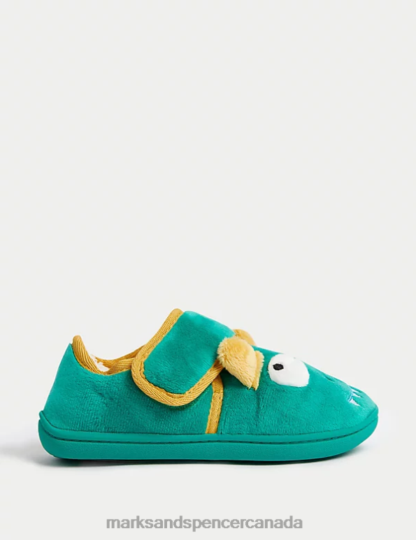 Kids Spearmint Footwear Marks & Spencer Monster Riptape Slippers 20VTD8483 - Marks and Spencer outlet