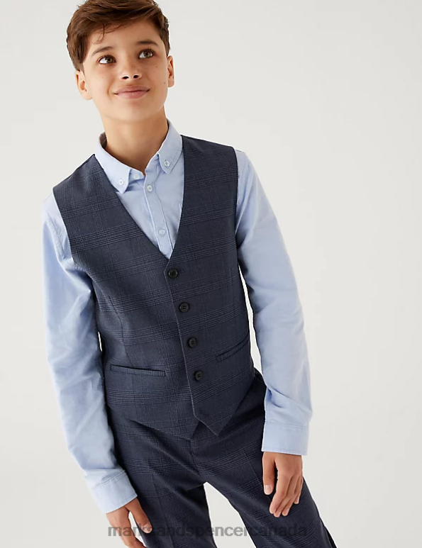 Marks and Spencer Canada - Kids Navy Clothing Marks & Spencer Checked Suit Waistcoat 20VTD8158