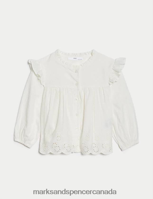 Marks and Spencer near me - Clothing 20VTD9239 Ivory Kids Marks & Spencer Pure Cotton Broderie Blouse Top