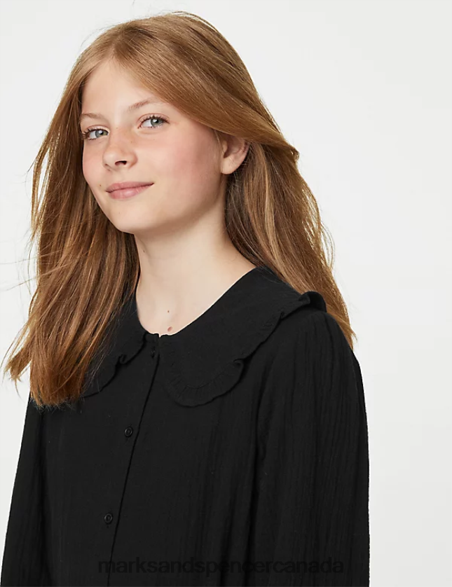 Clothing 20VTD9914 Black Kids Marks & Spencer Pure Cotton Collared Blouse - Marks and Spencer Canada locations