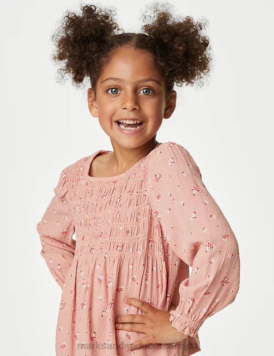 Marks & Spencer Kids Floral Shirred Blouse Clothing Pink Mix 20VTD9115 - Marks and Spencer outlet