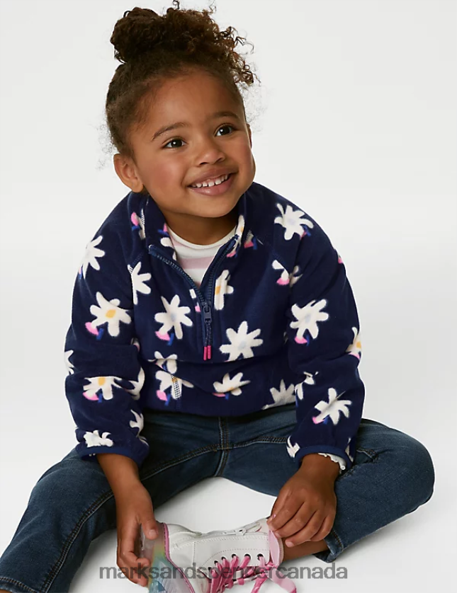 Marks and Spencer near me - Clothing 20VTD9213 Indigo Mix Kids Marks & Spencer Floral Zip Fleece Top