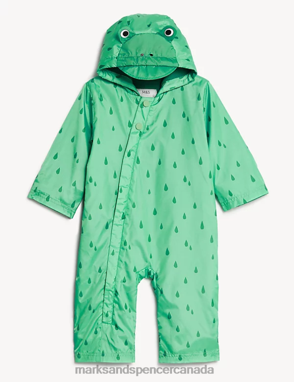 Marks and Spencer Canada - Kids Green Mix Clothing Marks & Spencer Hooded Frog Puddlesuit 20VTD7453