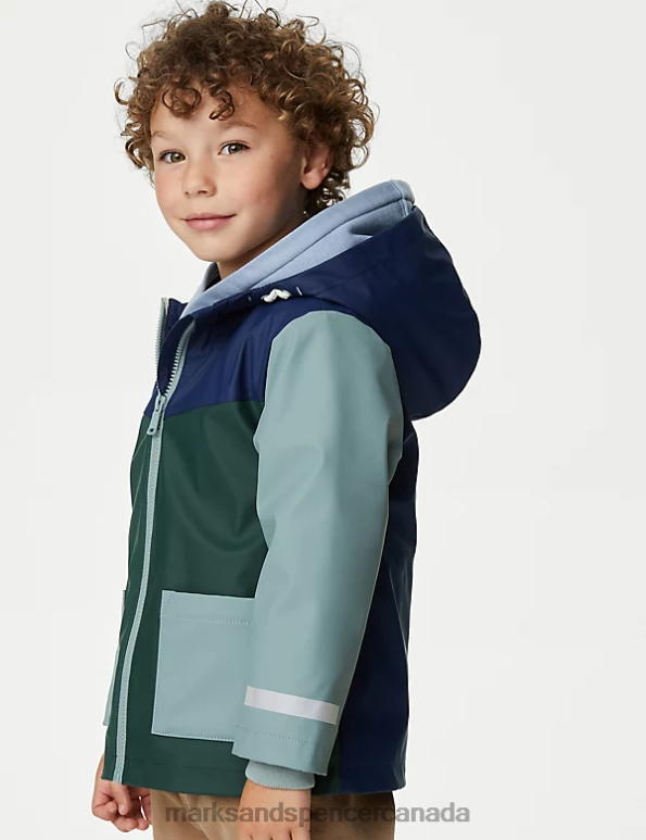 Marks and Spencer Canada - Kids Green Mix Clothing Marks & Spencer Stormwear Colourblock Fisherman Coat 20VTD7891