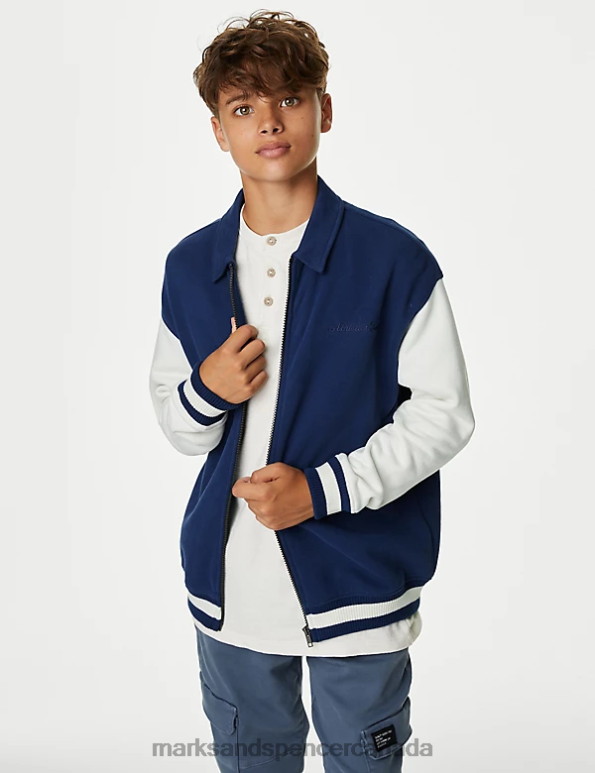 Kids Mid Blue Clothing Marks & Spencer Cotton Rich Embroidered Bomber 20VTD7952 - Marks and Spencer online