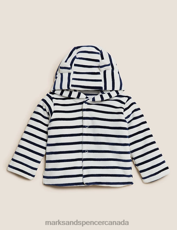 Marks and Spencer near me - Kids Multi Clothing Marks & Spencer Cotton Rich Velour Striped Hooded Jacket 20VTD7542